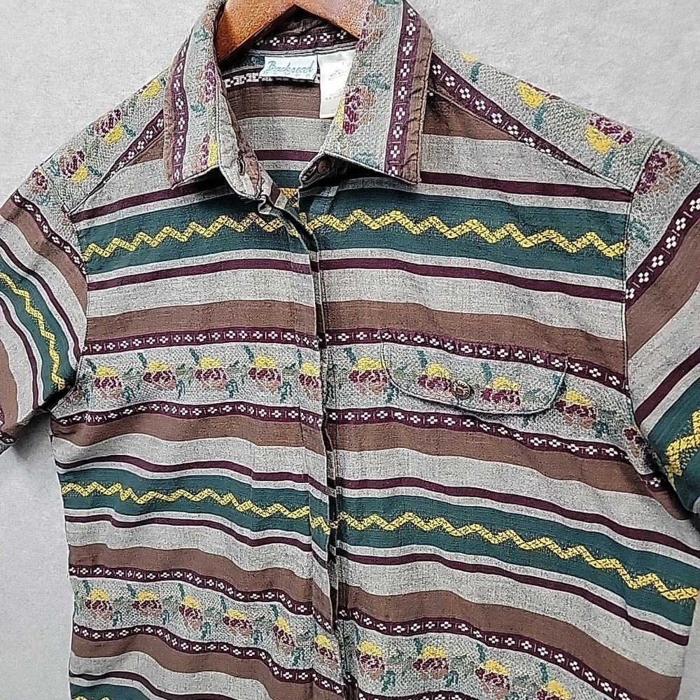 Vtg Backroad Blues Unisex Sz L Floral Western Top Button Down Shirt 90s Retro SW